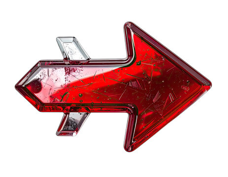 A red two-sided arrow sign with a glossy finish.