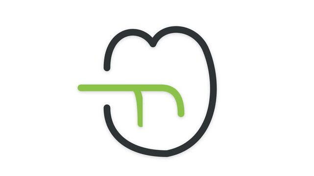 Abstract minimalist graphic design of a stylized mouth with a green line.