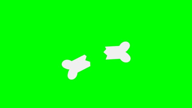 Animated white dog bone icon on a green screen background.