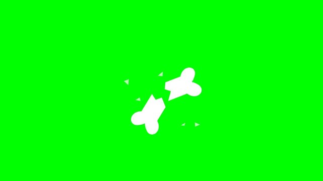 Animated white dog bones floating and spinning on a green screen background.