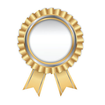 Gold Rosette Award Badge. Premium Quality Certificate Seal, Winner Label, Achievement Icon for Best Product or Service.