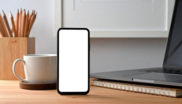 smartphone mockup on wooden desk