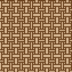 Obraz premium Seamless Basketweave Knitting Pattern with Brown and Cream Geometric Grid