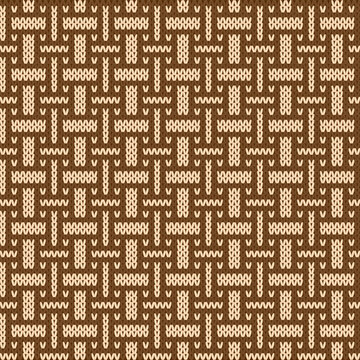 Seamless Basketweave Knitting Pattern with Brown and Cream Geometric Grid