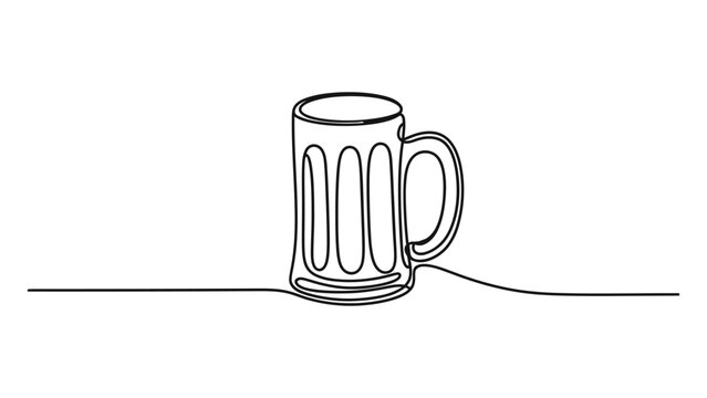 Continuous single line drawing of a beer glass mug isolated on a clean white background for pub and restaurant menu design isolated on white background, Vector, illustration