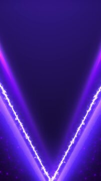 Violet electric neon frame background sharp V light trails, purple particle edges, and glowing center space. esports intros, DJ visuals, sci fi titles, energetic promos, and motion graphic overlays.
