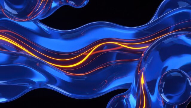Fluid forms with vibrant orange and blue
