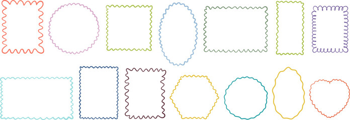 Colorful wavy borders set, scalloped frames bundle isolated on white background for greeting card, sticker design © axynia