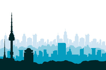 Fototapeta premium Seoul South Korea Skyline Silhouette. Namsan Tower and urban landscape vector background. Modern cityscape horizontal banner.