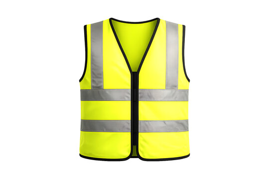 Bright yellow high visibility safety vest on a person isolated on transparent background