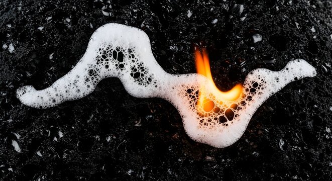 Flaming White Foam Trail Burning on Dark Textured Surface