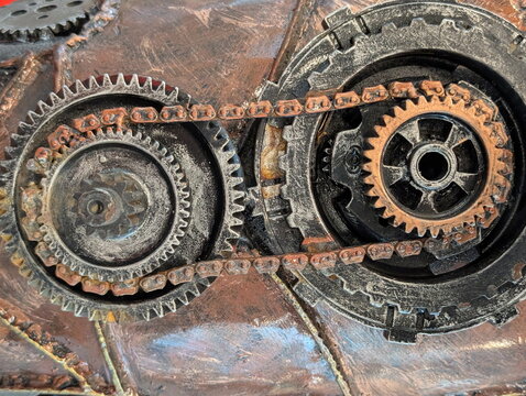 Aged Industrial Gears and Chain Mechanism