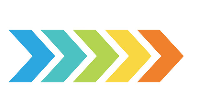 Colorful flat chevron arrows pointing to the right showing progression or step-by-step process on white background.