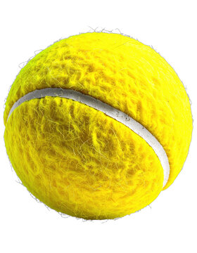 A close-up, high-contrast studio shot of a bright yellow tennis ball on a black background.