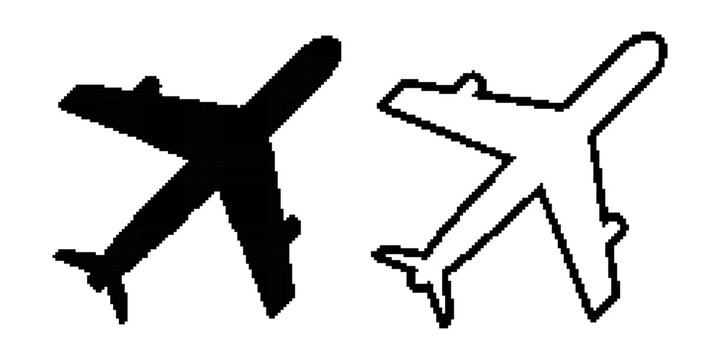 Passenger Jet Silhouette Icons in Minimal Black Pixel Style