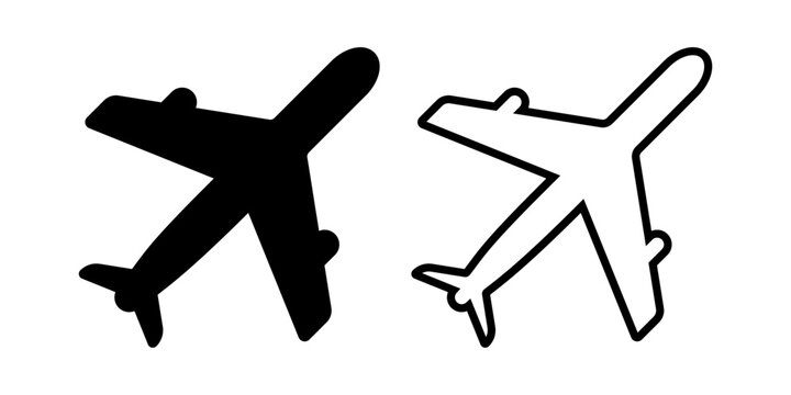 Airplane Silhouette Comparison Icons in Black Minimal Style