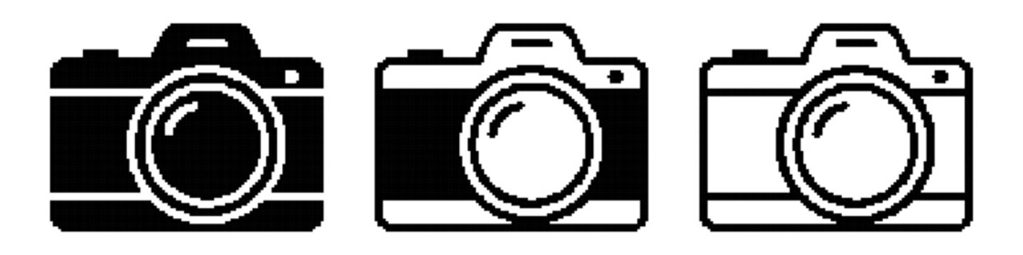 Photo Camera Icons in Black Pixel Vector Style
