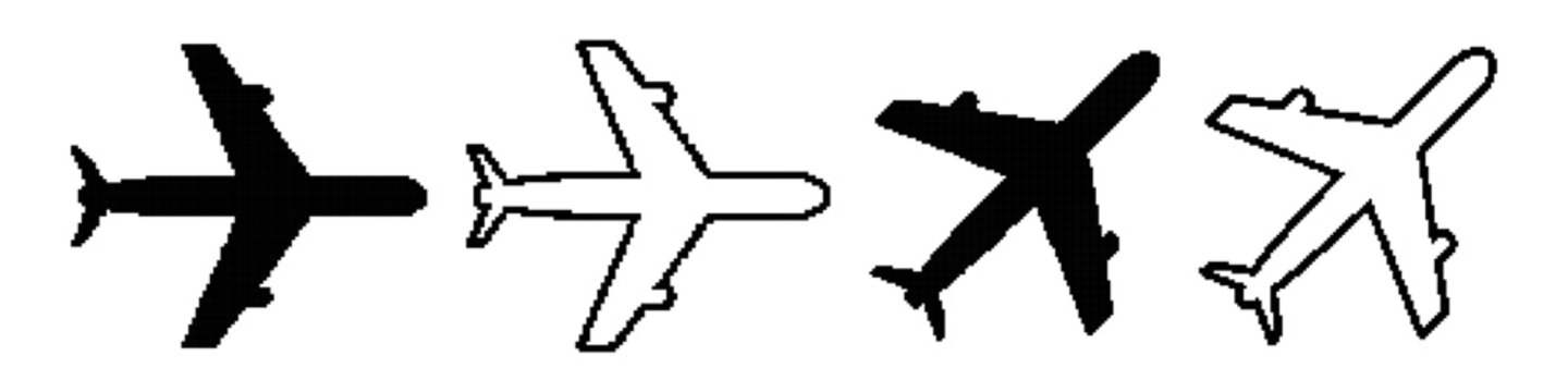 Passenger Jet Silhouette Icons in Minimal Black Pixel Style