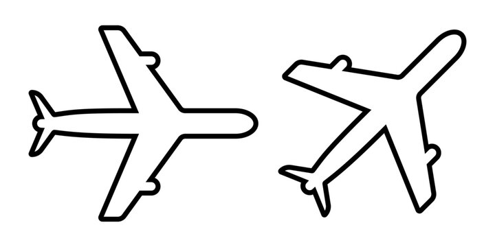 Airplane Outline Icons in Minimal Black Line Art Style