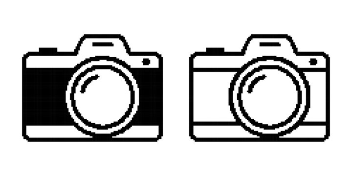 Photo Camera Icons in Black Pixel Vector Style