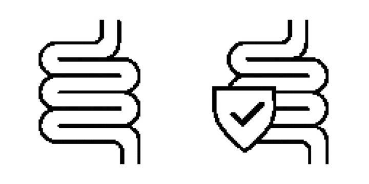 Digestive Health Icons in Pixelated Black Line Vector Style
