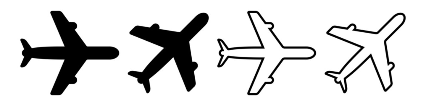 Airplane Silhouette Comparison Icons in Black Minimal Style