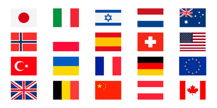 World Country Flags Set in Flat Vector Icon Style
