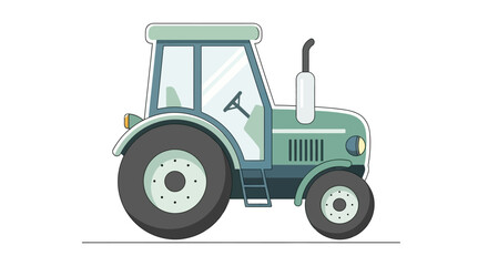 Fototapeta premium Green Tractor Illustration Side View Isolated White Background.