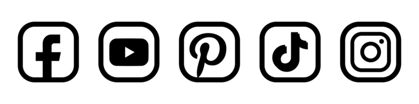 Social Media Platform Icons in Minimal Black Editorial Style