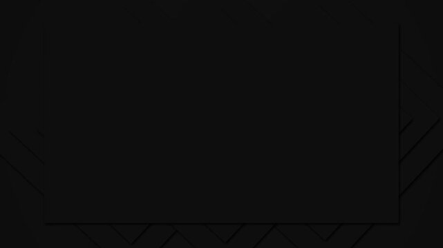 Black minimal layered panel background geometric shadows, central rectangle space, sleek matte texture. luxury titles, corporate videos, product promos, modern presentations, intro screens, motion