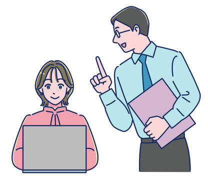 上司に頼まれてパソコンで仕事をする女性