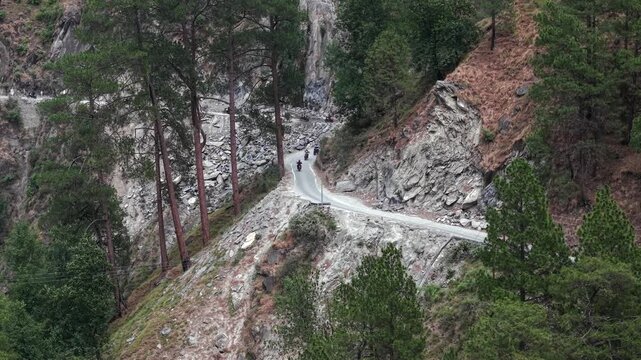 Aerial View of Winding Mountain Road in Pangi Valley, Himachal Pradesh, India