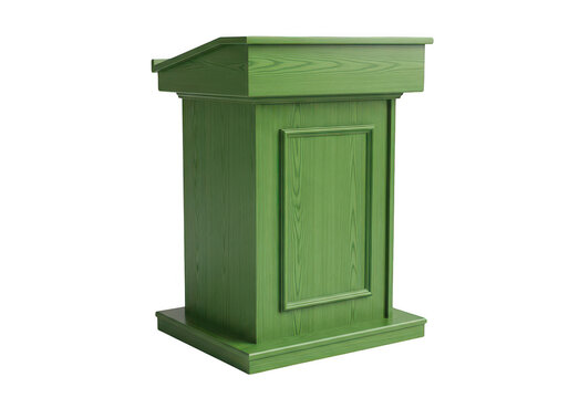 Green podium with wooden top and steps isolated on transparent background