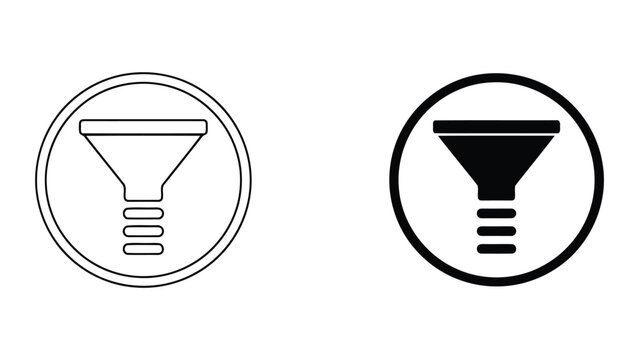 Minimalist funnel icons with horizontal lines in circular frames for data filtering and sorting user interface design