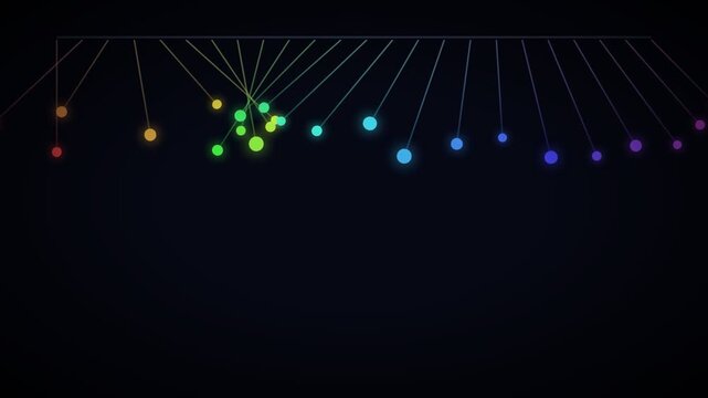 Pendulum Wave With Rainbow Glowing Bobs Swinging On Black Background