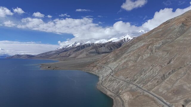 Aerial View of Pangong Lake and Himalayan Mountains, Ladakh, India