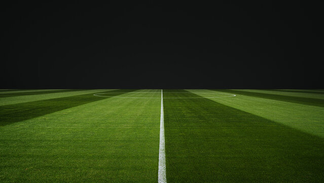Big textured soccer game field with copy space - center, midfield. Real image with an isolated background.