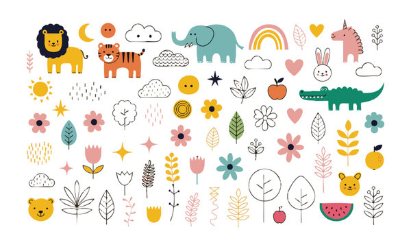 Whimsical Kids Animal Doodle Collection