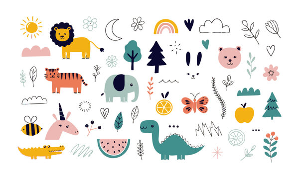 Cute Animal Nursery Illustration Set.