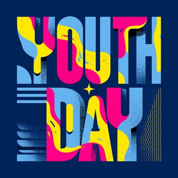 Vibrant youth day typographic poster design featuring bold liquid colors and retro geometric graphic elements