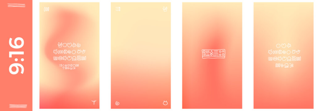 Soft beige background panels in pale coral and salmon for social media carousel and post. Subtle radiant peach sunset gradient with soft blurred grain. Vector gradation set on calm beige background