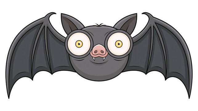 Cartoon bat with big eyes and wings spread
