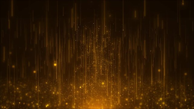 Gold light rain background sparkling beams, glitter dust, glowing vertical motion cinematic space. premium videos, gala intros, holiday titles, festive promos, elegant presentations, animated overlays
