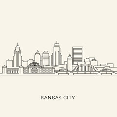 Fototapeta premium Minimalist Kansas City Skyline Line Art Vector Drawing Horizon