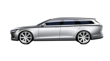 Naklejka premium Silver station wagon car with tinted windows and alloy wheels