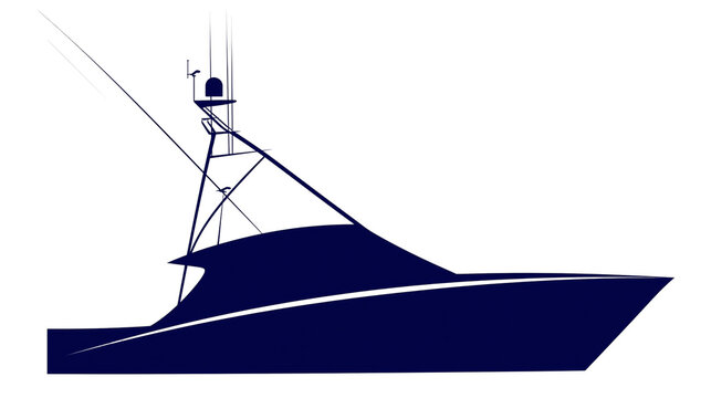 Dark blue sport fishing boat silhouette with radar mast