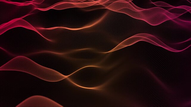 Red orange abstract wave lines background flowing mesh ribbons, glowing curves, smooth digital energy. music , technology intros, sound visualizers, cinematic titles, event screens, motion overlays.