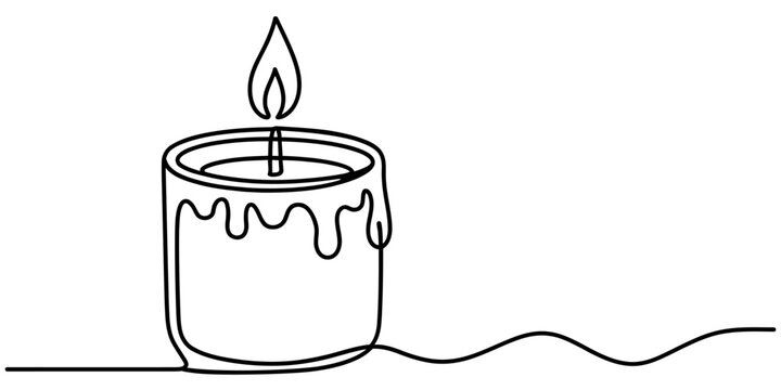 Continuous single line drawing of a burning candle in a glass jar isolated on a white background Vector, illustration