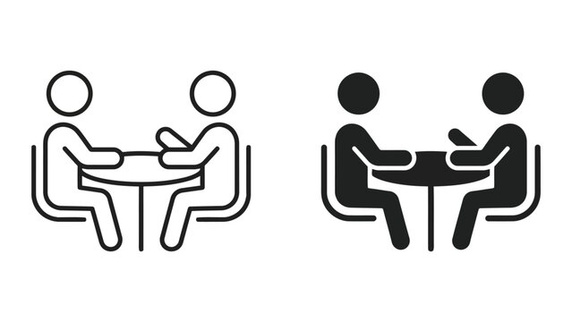 Business meeting icon set featuring people at a table business discussion