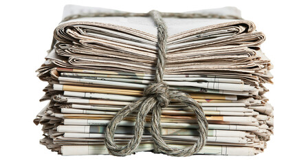 Stack of newspapers tied with rough jute rope © Anouk